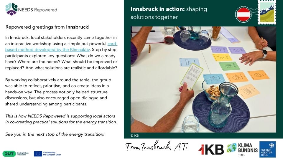 Postcard from Pilot Site Innsbruck on their first stakeholder Workshop using the card-based methods